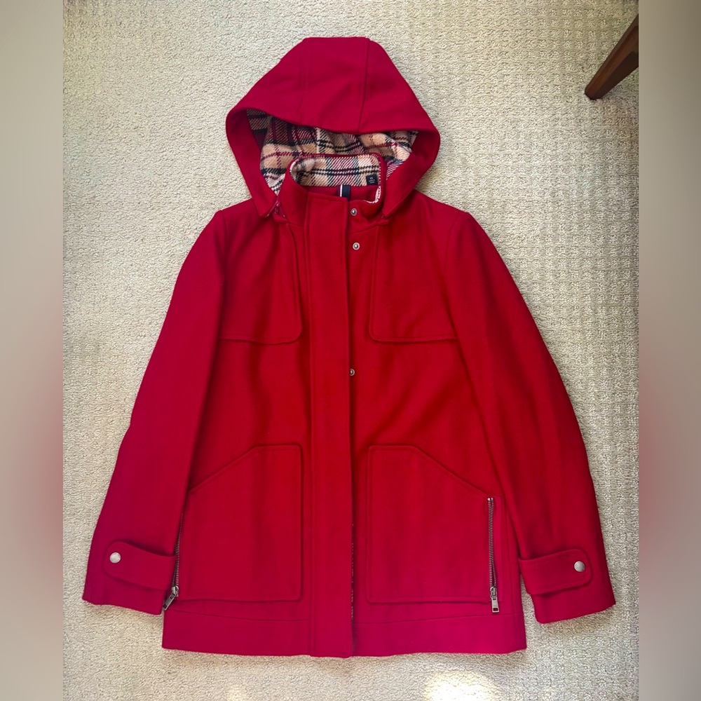 Tommy Hilfiger Red Hooded Wool Peacoat Women Size XS